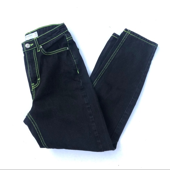 Topshop Neon Stitch High Waist Tapered Mom Jeans - Picture 3 of 7